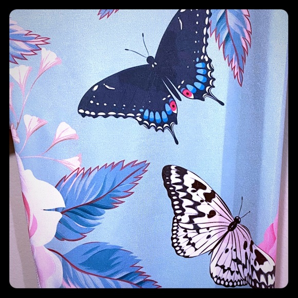 Butterfly Floral Leggings Tights Blue Pink Sz Smal - Picture 3 of 8